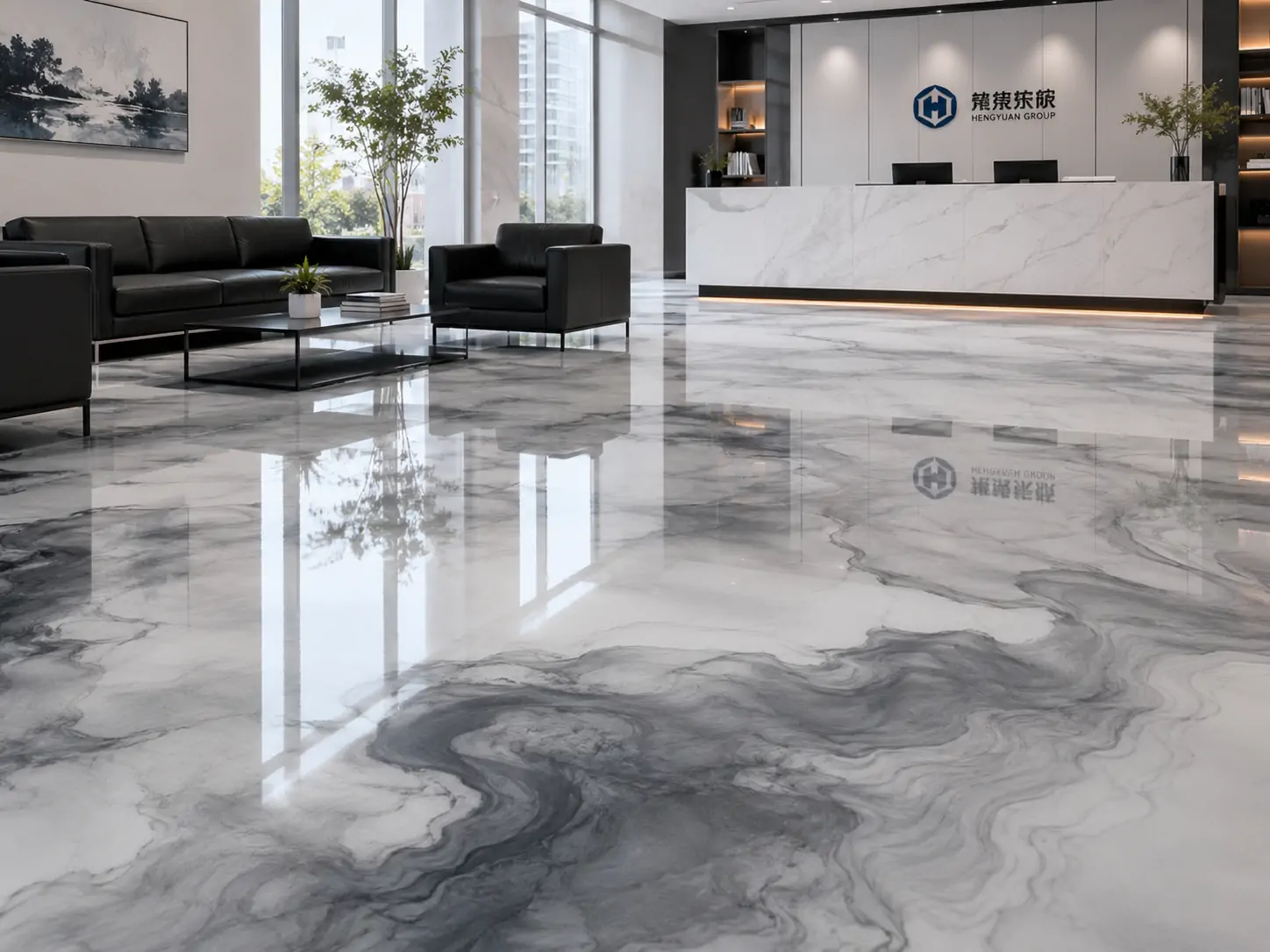 Decorative epoxy resin system used for seamless 3D art flooring, metallic floors and high-gloss interior floor finishes