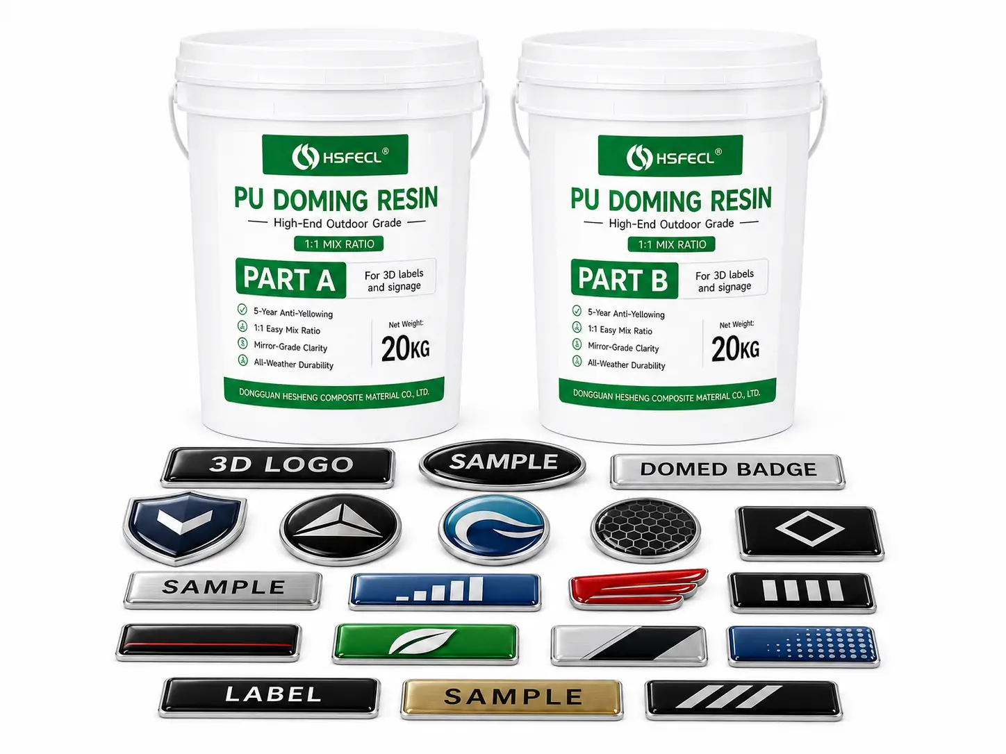 Premium clear polyurethane doming resin for outdoor emblems, raised labels and high-clarity signage applications