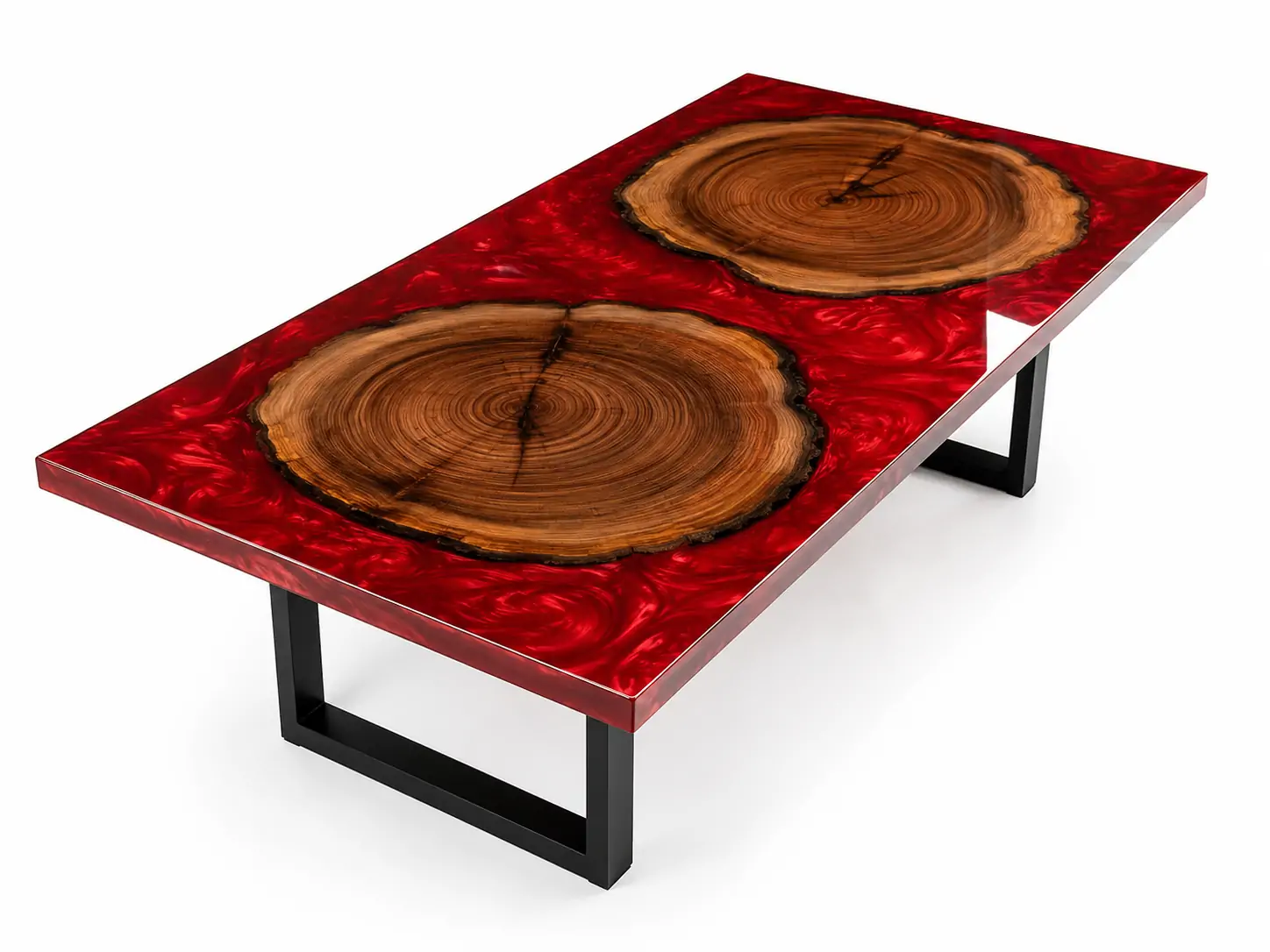 Clear deep-pour epoxy resin used in a wood river table and large transparent casting application